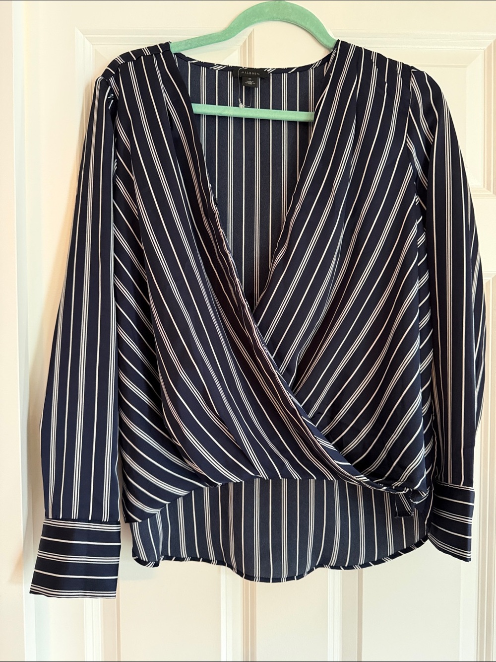 Navy Striped Wrap Blouse - Unknown Brand
